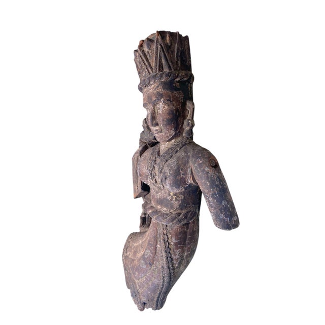 Antique Indonesian Crowned Angel Wood Sculpture For Sale - Image 9 of 11