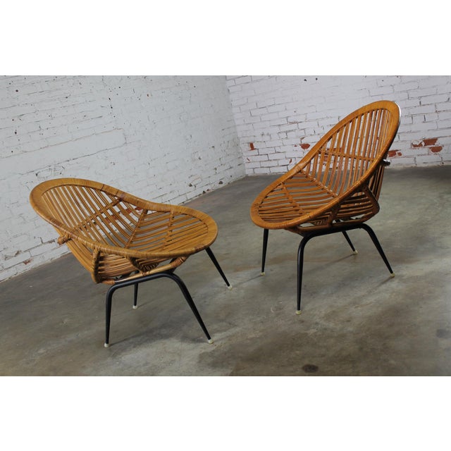 Troy Sunshade Company Mid Century Modern Rattan Wicker Basket Chairs