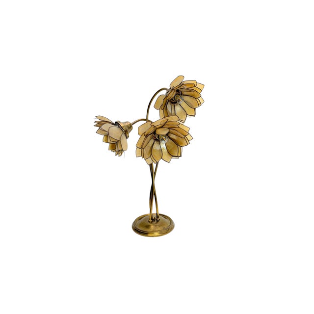 Vintage Brass Floral Table Lamp with Three Lotus Flowers, 1960s For Sale - Image 14 of 14