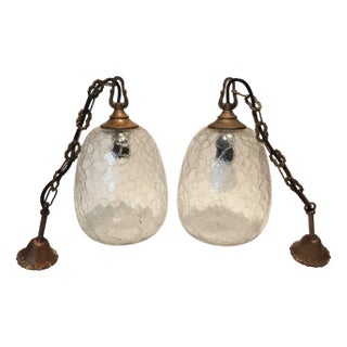 Vintage Venetian Pendant Lamps with Ice Glass, 1950s, Set of 2 For Sale