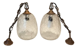 Vintage Venetian Pendant Lamps with Ice Glass, 1950s, Set of 2