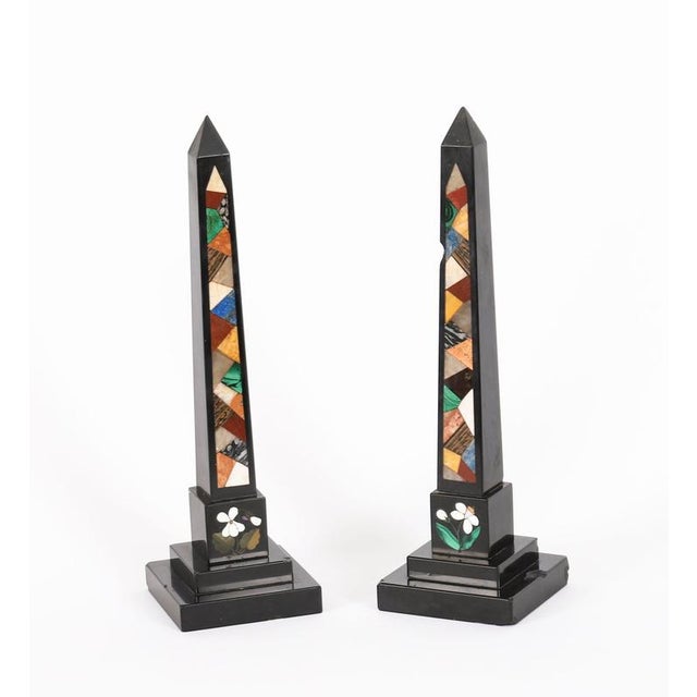 A stunning antique pair of Grand Tour Ashford and specimen marble obelisks dating from the late 19th century. The pair are...