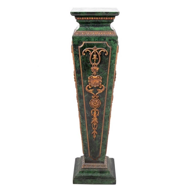 French French Faux Green Marble and Gold Painted Pedestal For Sale - Image 3 of 8