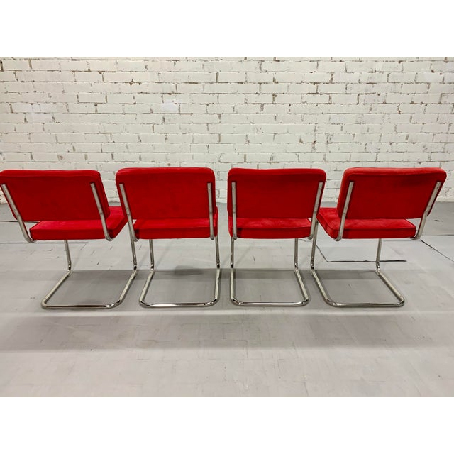Vintage Mid Century Designer Red Velvet And Chrome Dining Chair