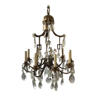 1950s Italian Gilt Iron and Crystal Pagoda Chandelier For Sale