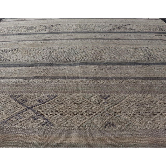 Textile Square Vintage Turkish Embroidered Kilim in Dark Blue, L. Green, Gray, Taupe For Sale - Image 7 of 11