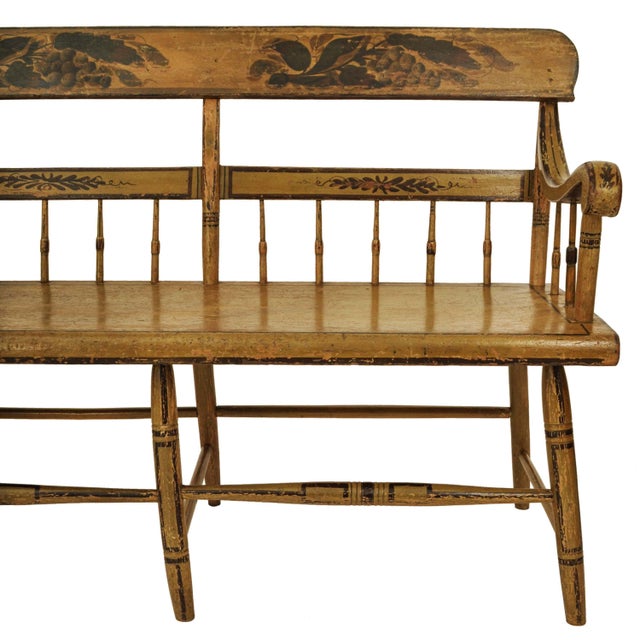 Brown Antique American Federal Baltimore Painted Spindled Windsor Bench Settee 1820 For Sale - Image 8 of 11