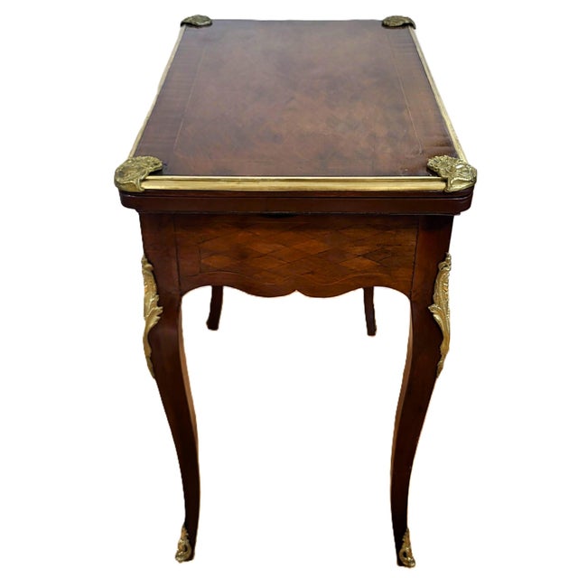 Late 19th Century Antique French Bronze & Inlaid Mahogany Flip Top Game Table Desk For Sale - Image 5 of 18