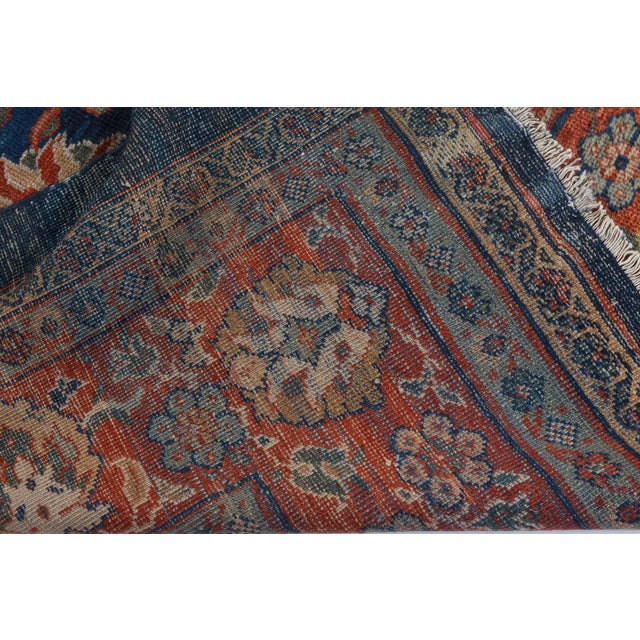 Persian Authentic 19th Century Persian Sultanabad Blue, Red Hand Knotted Wool Rug For Sale - Image 3 of 9