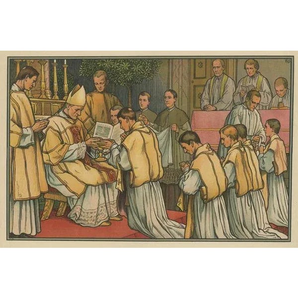 Philipp Schumacher, Religious Illustration of the Seven Sacraments, Holy Orders, 1913, Print For Sale - Image 3 of 5