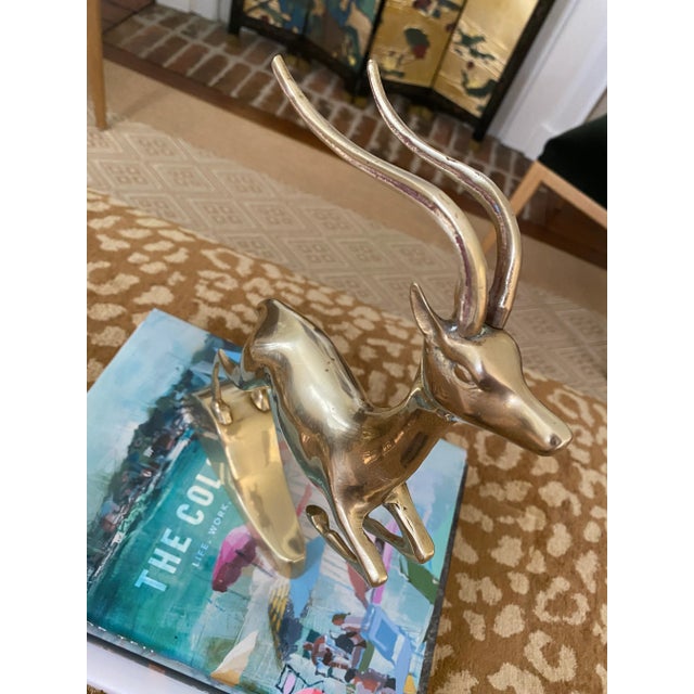 Mid Century Brass Galloping Gazelle- Vintage Brass Shelf Decor For Sale - Image 6 of 11