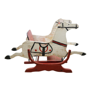Antique Wooden Double Horse Shoo Fly Rocking Horse Childrens Glider 39"