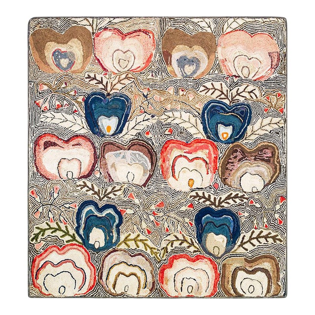 Beautiful White Ivory Field Fascinating Multicolored and Florals Design Antique American Hooked Rug For Sale