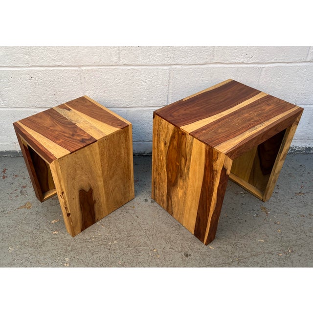 Mid 20th Century Pair of Mid 20th Century Solid Sheesham Wood Waterfall Side Tables For Sale - Image 5 of 9