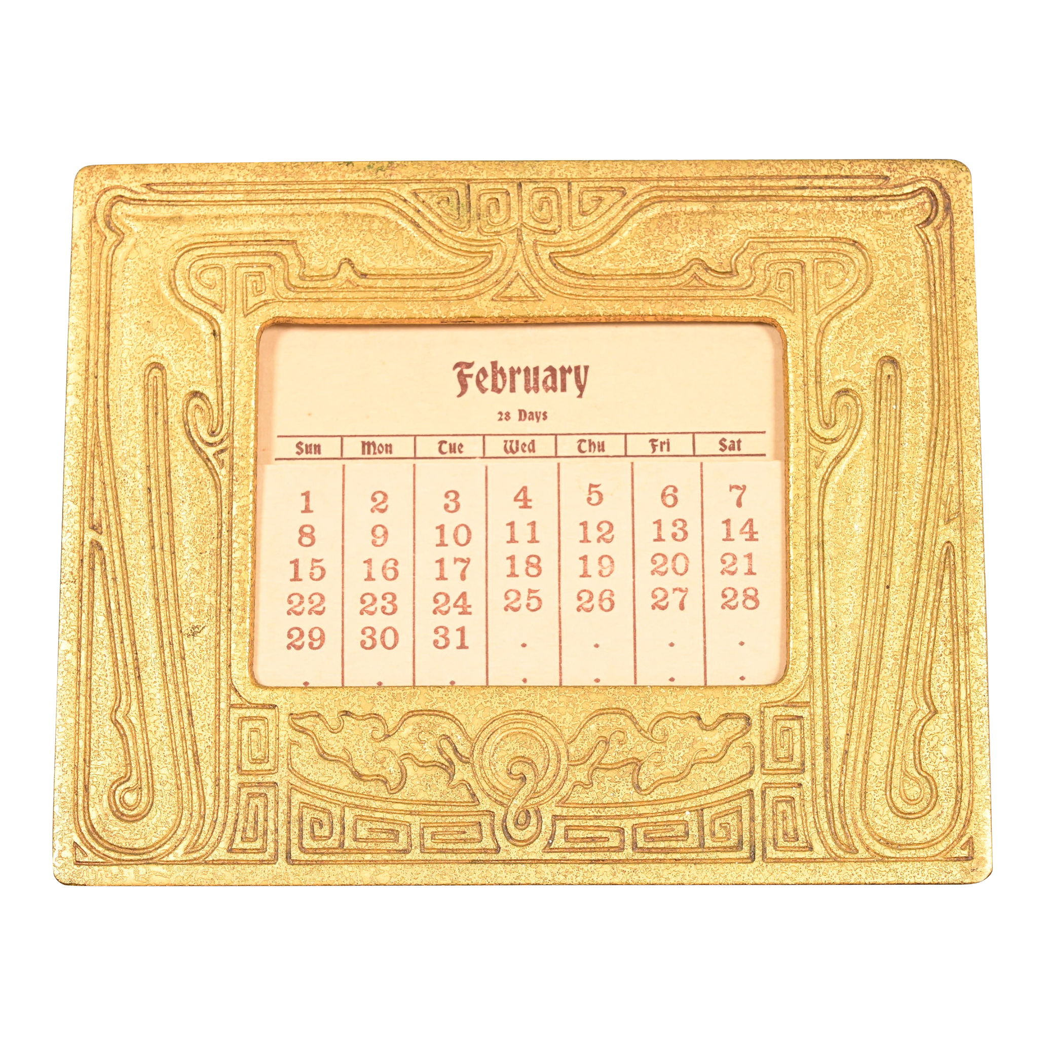 Tiffany Studios New York Chinese Pattern Bronze Doré Desk Calendar