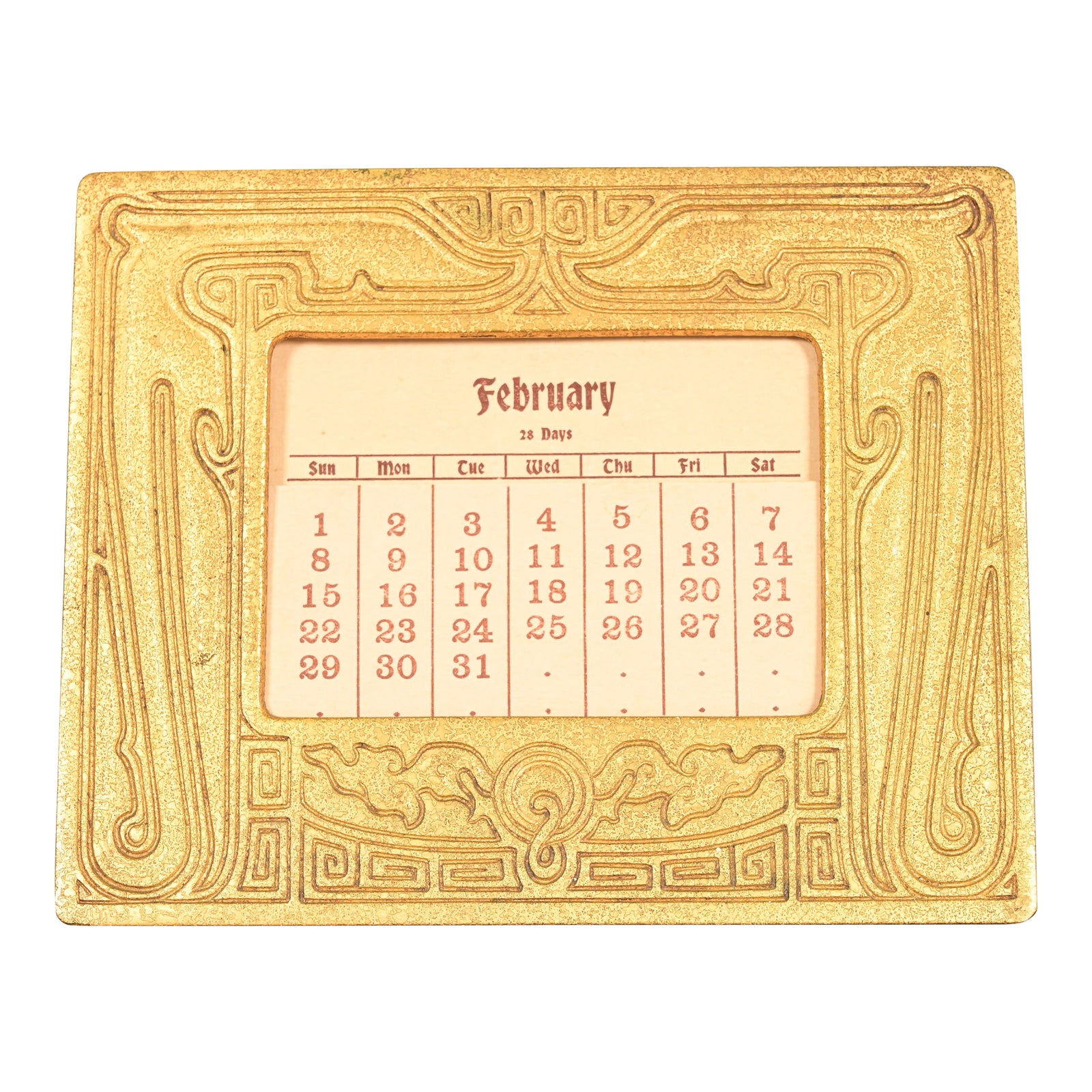 Tiffany Studios New York Chinese Pattern Bronze Doré Desk Calendar