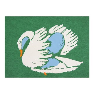 Small Vintage Modernist Swan Serigraph For Sale