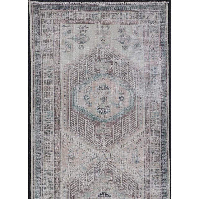 Vintage Persian Heriz distressed rug with muted colors and Medallion Design. Keivan Woven Arts / rug CRV-10056889, country...