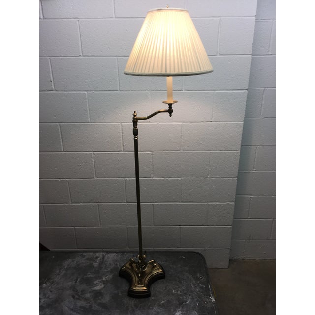 Brass Vintage French Style Brass Swing-Arm Floor Lamp & Shade by Frederick Cooper For Sale - Image 8 of 13