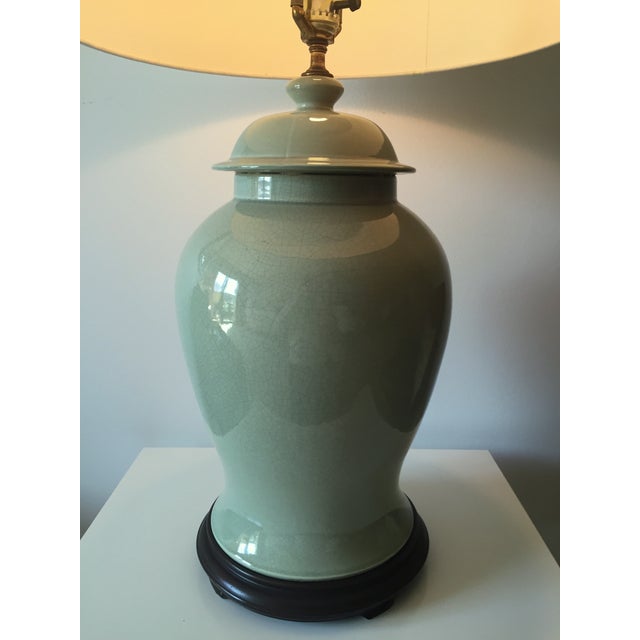 Vintage Celadon Ginger Jar LampWood Base33" Chairish