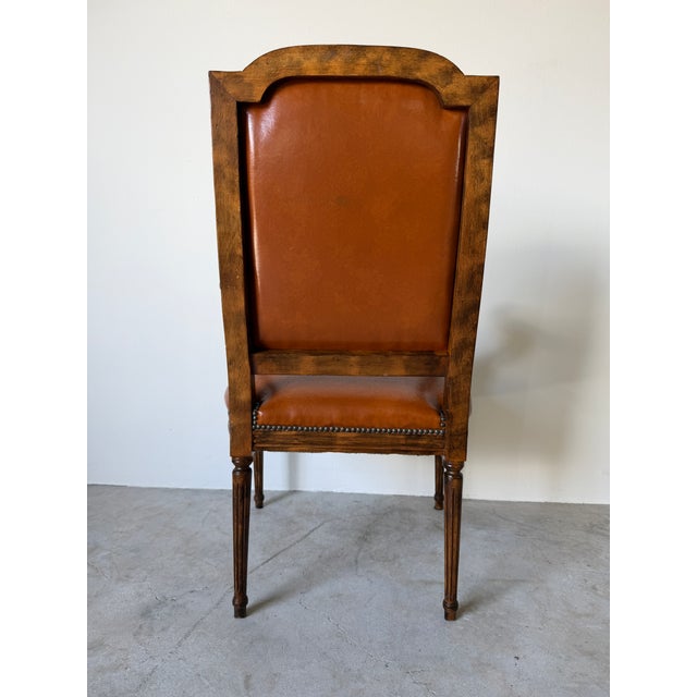 Vintage French Louis XVI Style Carved Wood & Brown Leather Armchair For Sale In Miami - Image 6 of 12