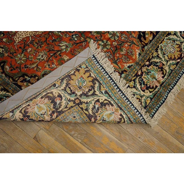 1940s Orange Apricot Medallion Floral Antique Isfahan Knotted Qum Silk Rug For Sale In New York - Image 6 of 6