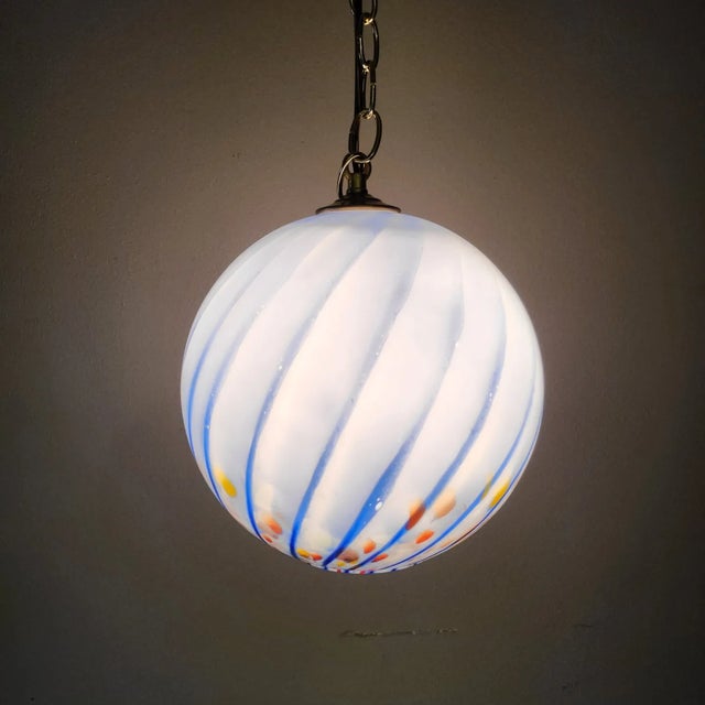 Vintage Blue Swirled Hand Blown Pendants - a Pair For Sale - Image 4 of 9