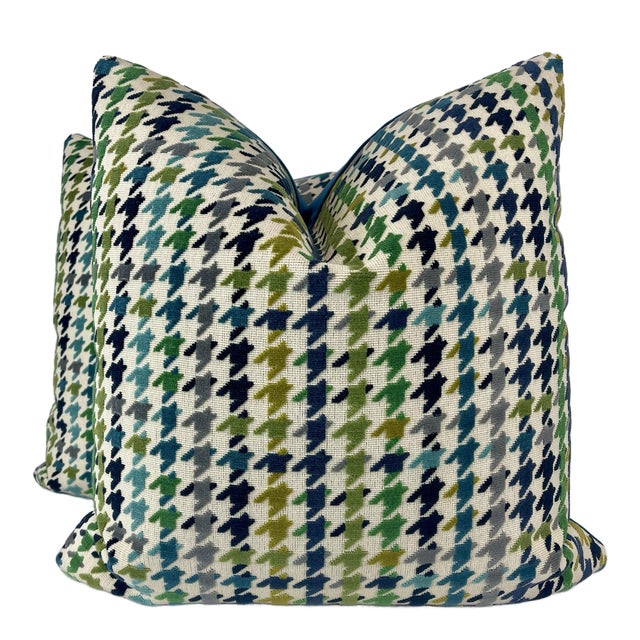 Kravet "Dress Code" in Peacock 22" Pillows-A Pair For Sale