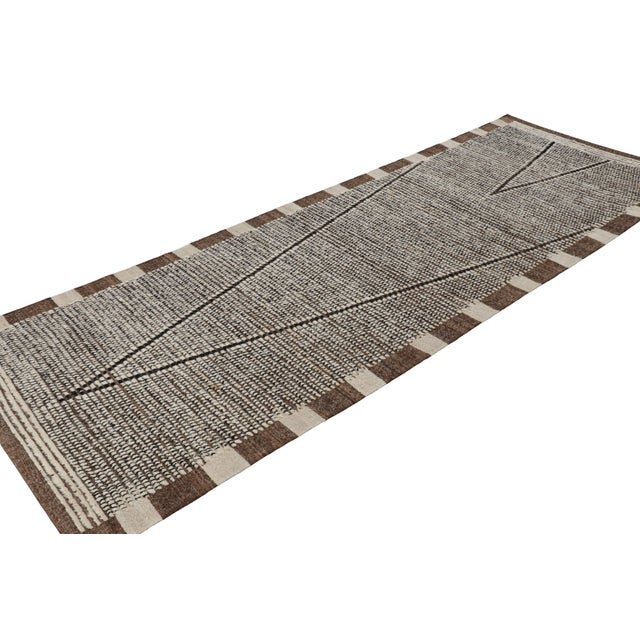 Rug & Kilim Rug & Kilim’s Extra-Long Runner Rug in Beige-Brown With Stripes and Striae For Sale - Image 4 of 8