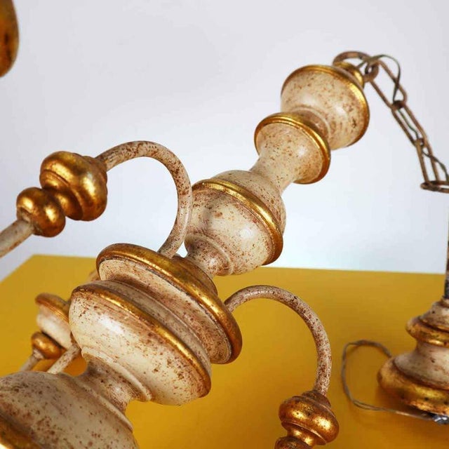 Vintage Wooden Chandelier with Gold Details For Sale - Image 4 of 9