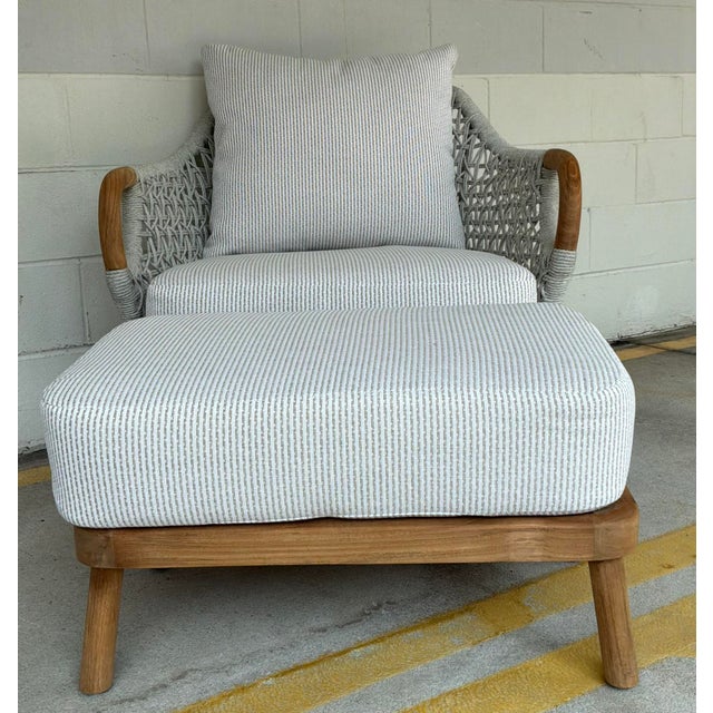 Original retail $6240, stylish Made Goods Organic Modern Teak Tessa Lounge Chair and Ottoman, gray woven performance rope,...