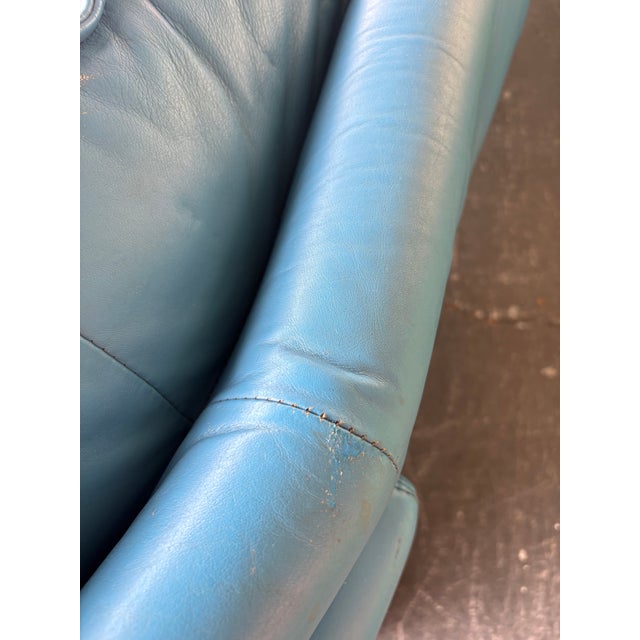 Vintage Postmodern Italian Nicoletti Attrb Blue Leather Sofa For Sale - Image 9 of 12