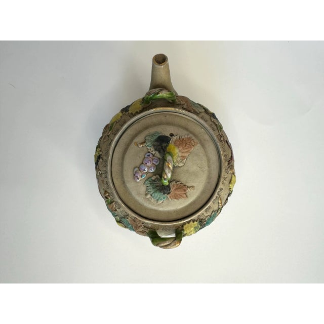 Mid 20th Century Vintage Japanese Bisque and Enamel Flora & Fauna Small Teapot by Banko, Multi Color For Sale - Image 5 of 12
