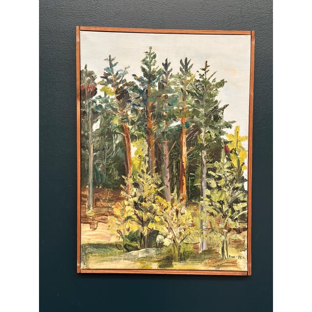 Original vintage swedish oil on canvas – “forest landscape” by ann‑cathrine tine lundkvist (born 1952) – signed “tine –75”...