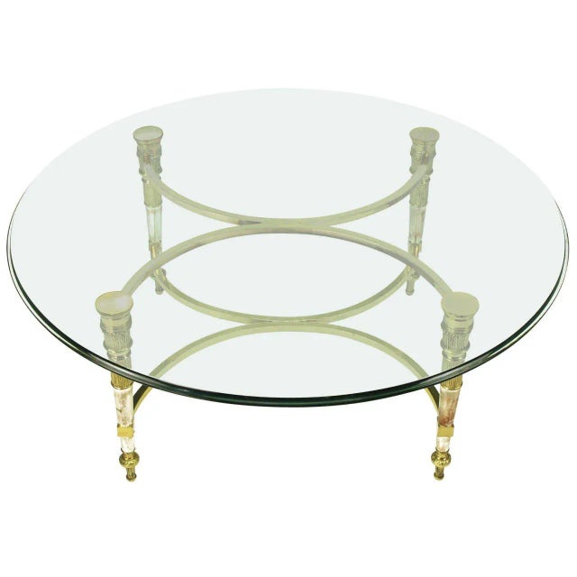 1960s Brass and Aged Nickel Empire Style Coffee Table For Sale - Image 5 of 5