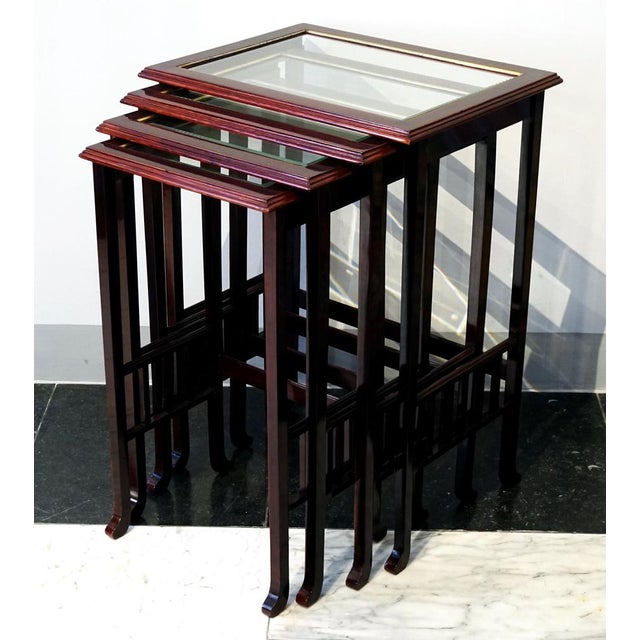 Art Nouveau Nesting Side Tables in Glass and Brass Inserts, Vienna, 1900s, Set of 4 For Sale - Image 3 of 6