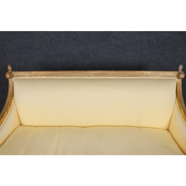 Wood Vintage French Louis XVI Style Carved Gilt Settee C. 1960's For Sale - Image 7 of 12