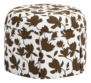 Spritely Home Ely Skirted Ottoman in Silhouette Floral Chocolate
