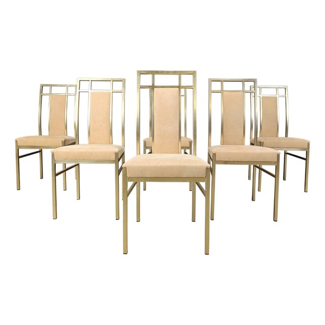 Vintage Brass Dining Chairs from Belgochrom, 1970s, Set of 6 For Sale