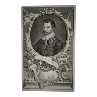 Sir Francis Drake: 18th C. Portrait of 16th C. Navigator, Privateer, Politician, 1748 For Sale
