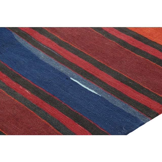 Textile Vintage Shahsavan Persian Kilim in Red, Blue and Brown Stripes - Rug & Kilim For Sale - Image 7 of 8