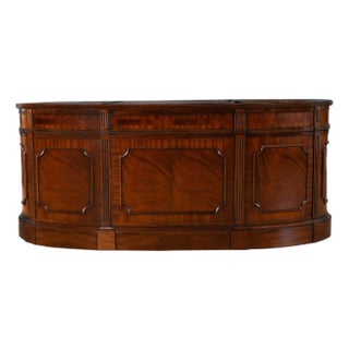 Oval Leather Top Desk With Privacy Panel For Sale