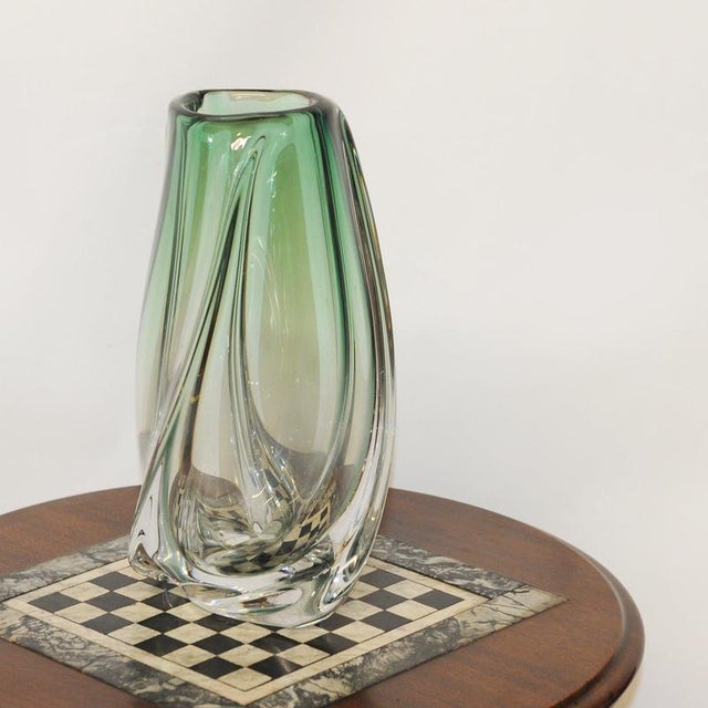 Green Lead Crystal Vase from Val Saint Lambert, 1950s For Sale - Image 6 of 8