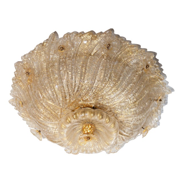 Large Flower Gilt Art Glass Murano Flush Mount by Barovier & Toso, 1930 For Sale