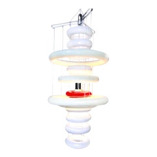 Verner Panton Verpan Ufo Chandelier, White, Red, Chrome, Denmark, 1975, 2015 For Sale