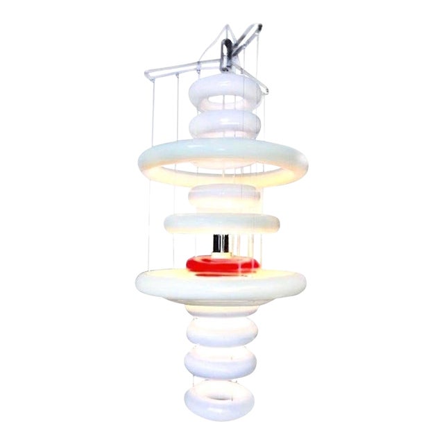 Verner Panton Verpan Ufo Chandelier, White, Red, Chrome, Denmark, 1975, 2015 For Sale