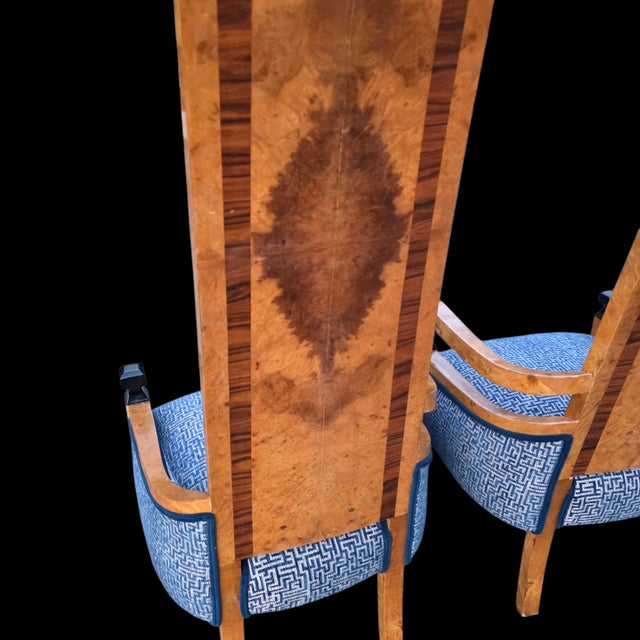 Brown Pair of Vintage Art Deco Style Burl Right/Left High Back Chairs For Sale - Image 8 of 14