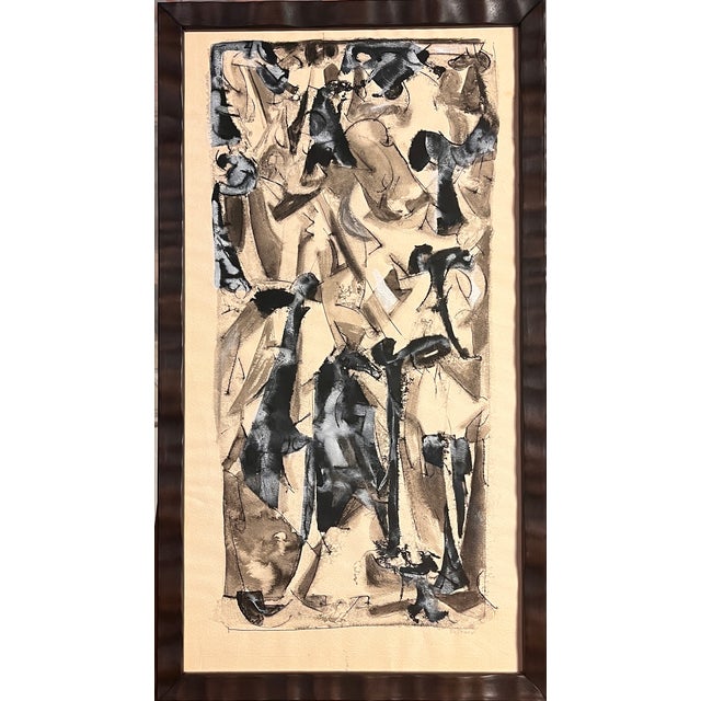 Black 1950s "Abstract #4" Ink and Gouache Painting Univ of Paris For Sale - Image 8 of 9