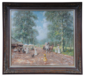 French Artist, Impressionist, Café Landscape, Early 20th Century, Oil on Canvas