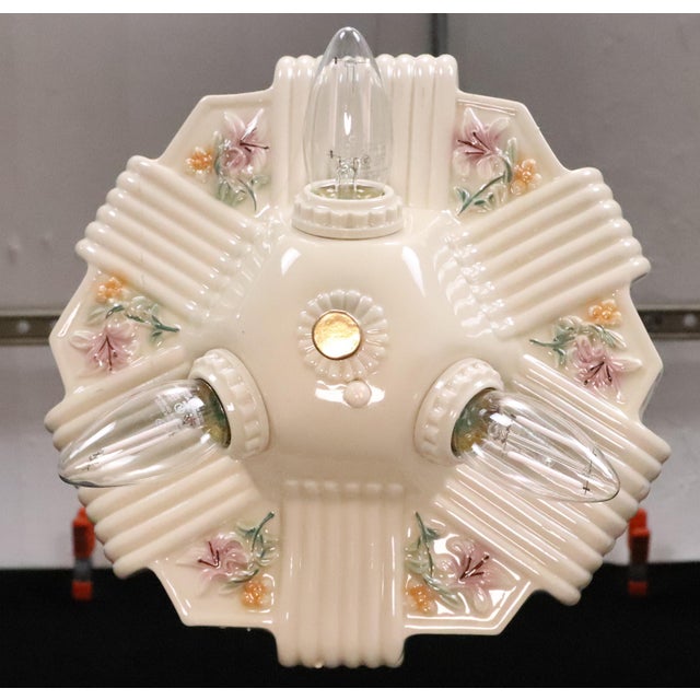 Restored 1930s Art Deco Ceramic Flush Mount Light For Sale - Image 4 of 8